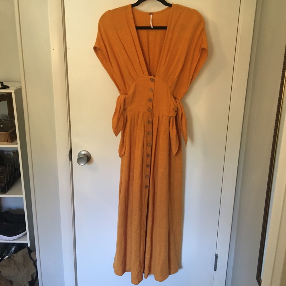 Free People Mustard Orange Button-Front Maxi Dress